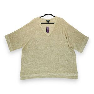 NWT LANE BRYANT Gold Sequin‎ Top Shirt Short Sleeve Size 26/28 Heavyweight